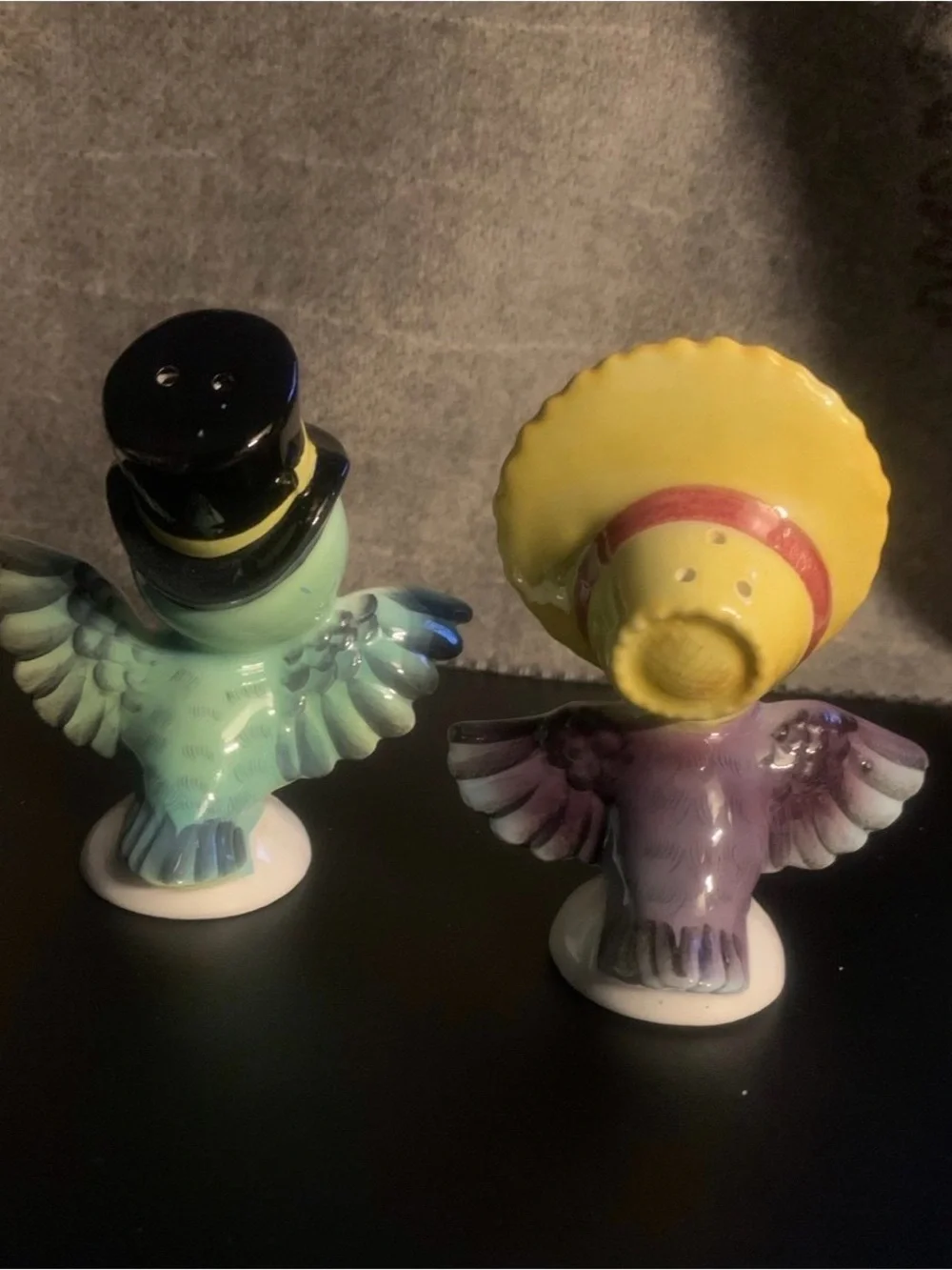 Anthropomorphic Dapper Mr and Mrs Bluebird Salt & Pepper Shakers